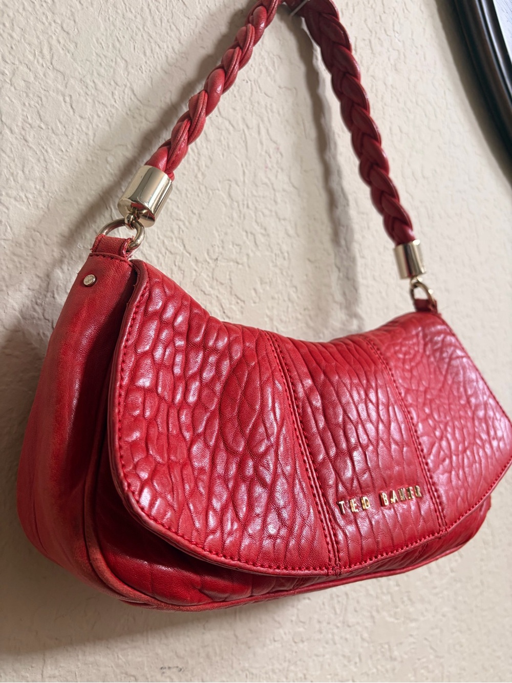 💋Ted Baker Red Braided-Handle Shoulder Bag